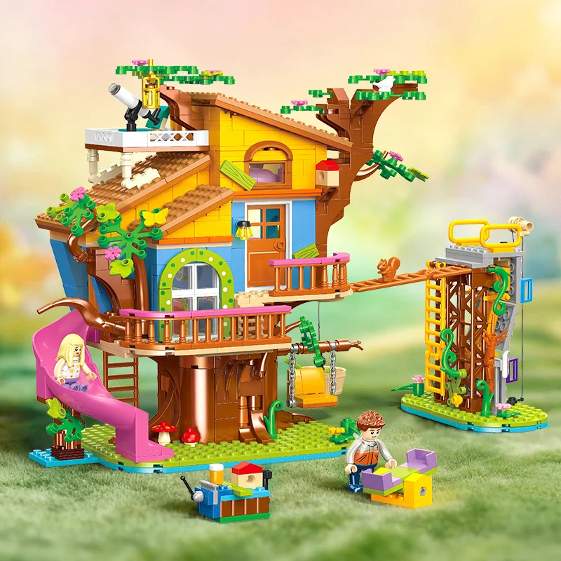 

NEW Design Tree House Bricks Model Climbing Wall Slide Swing Fun Playing House Building Blocks Ornament Assemble Toys Gifts