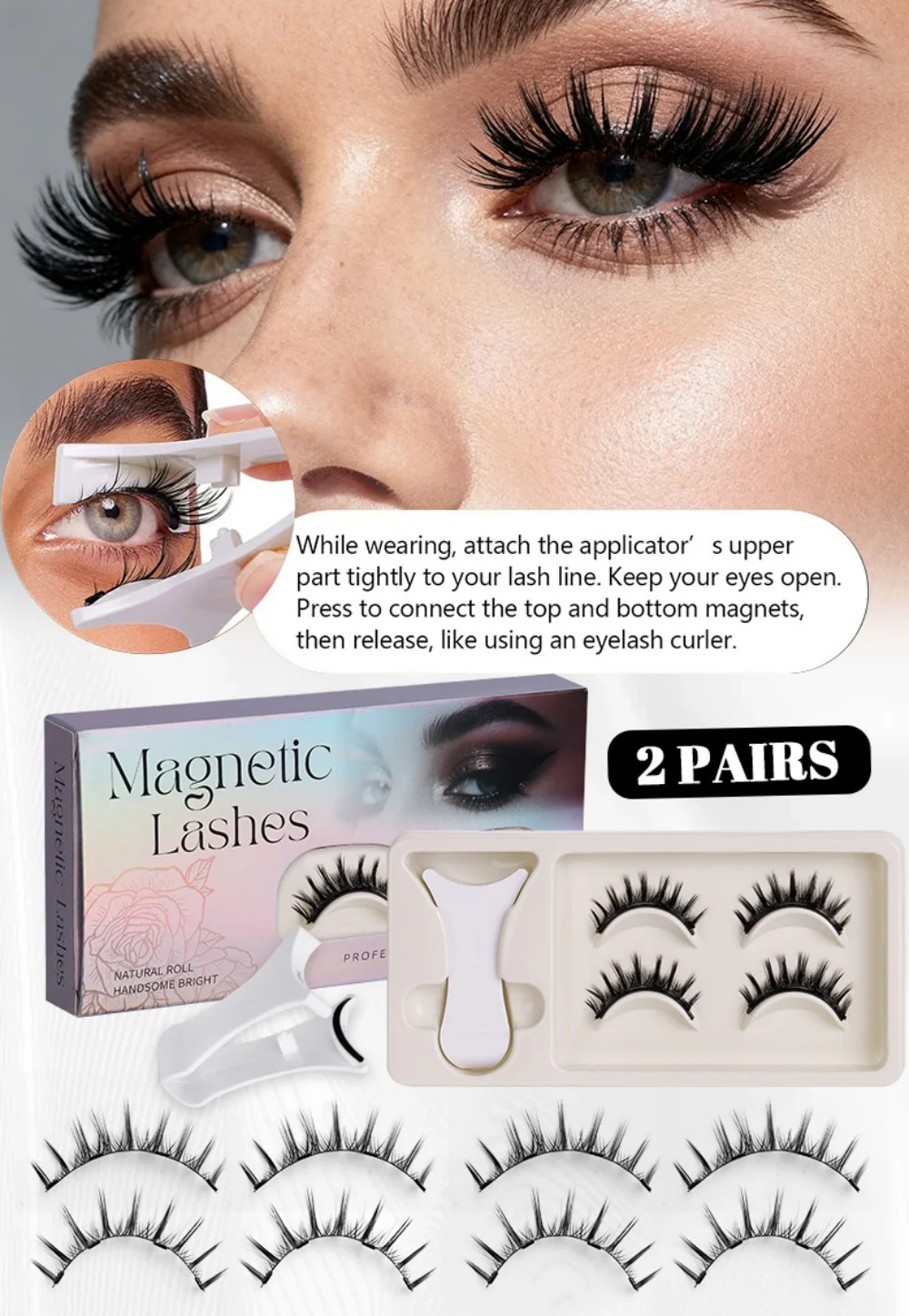 GIOIO Juego de pestañas postizas magnéticas naturales con volumen de pestañas magnéticas 3D, pestañas rizadas con pinzas magnéticas