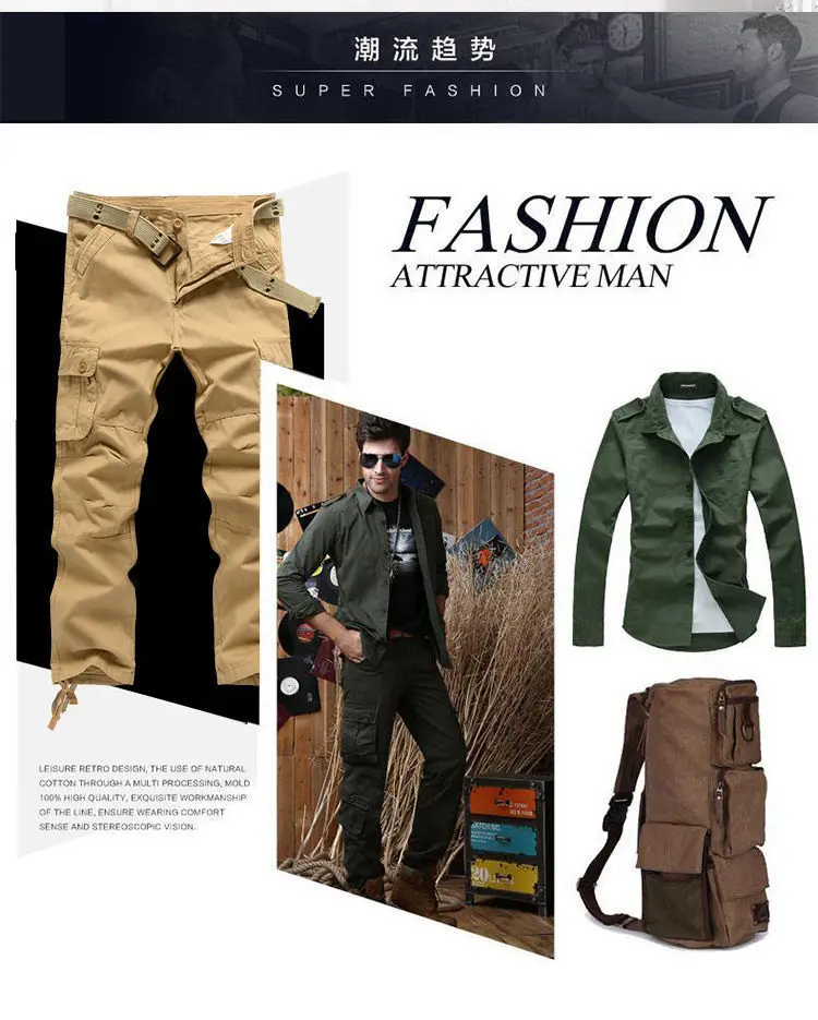 Camo Cargo-Hosen für Herren, Outdoor-Taktische Hosen mit Mehreren Taschen, Reine Baumwolle, Weite Hosen für Frühling und Herbst, Herrenbekleidung, Lässige Hosen – Detail 2