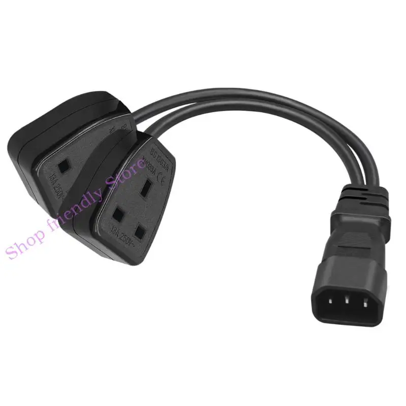 

594A 3-Prong C14 to Double UK 13A Connector Adapter Cord Male to Female Convert Wire