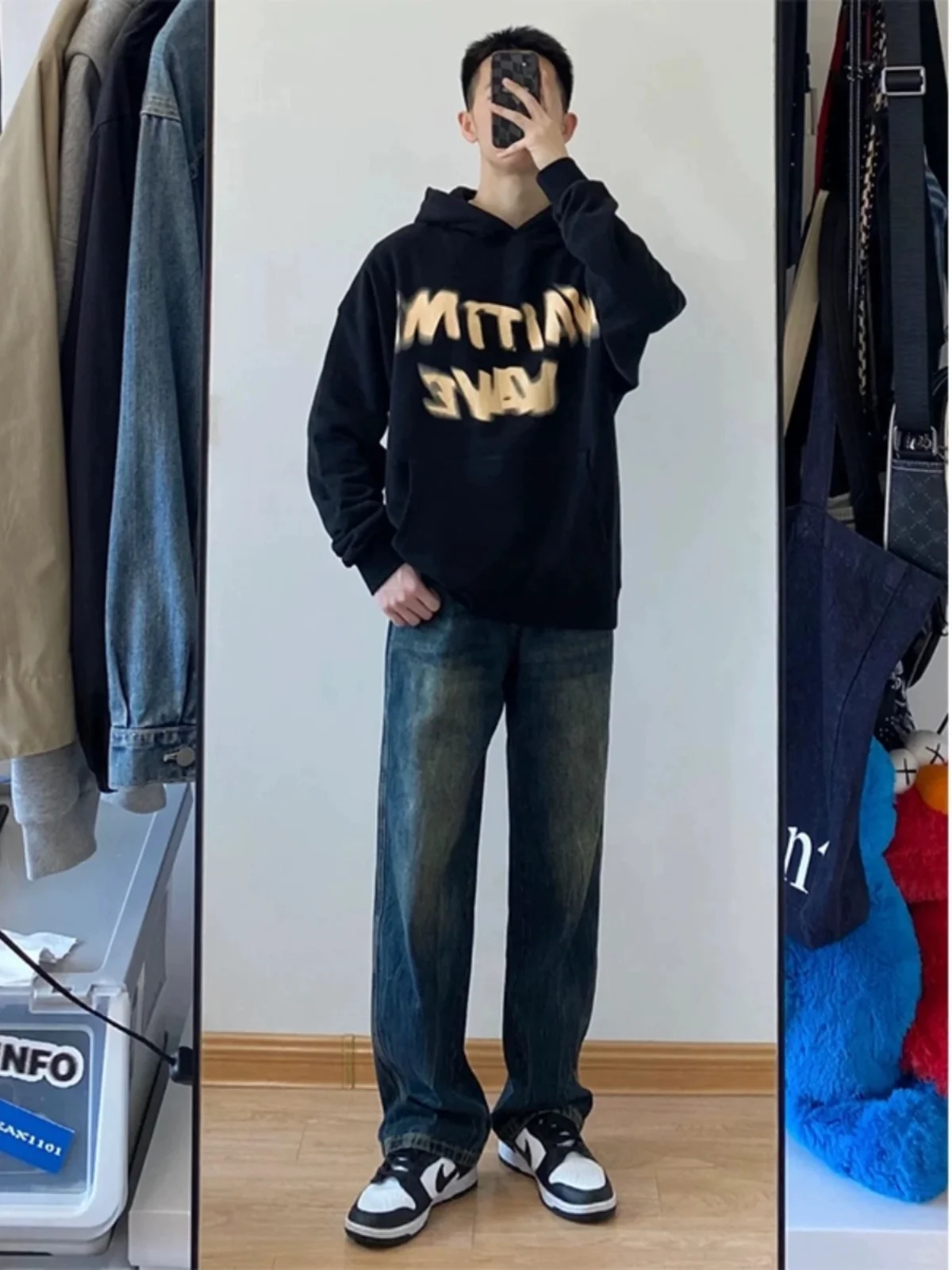 

Waed American High Street Straight Leg Jeans Men's Faion Vintage Wear Resistant Cotton Polyester Blend Long Trousers