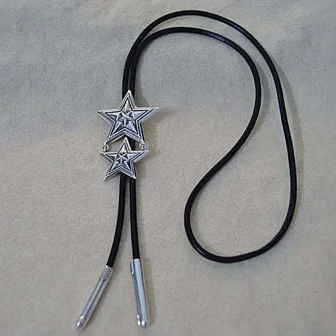 

Five pointed Star Pendant Black Leather Rope Necklace Long Men's Sterling Silver Star Sweater Chain Women