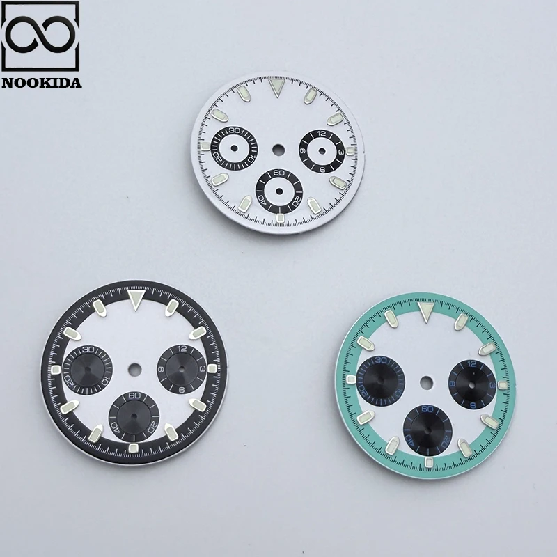 NOOKIDA 29,5 mm VK63 quadrante per movimento al quarzo quadrante cronografo 6 lancette parti di orologi verde luminoso adatto per custodie per orologi da 39 mm