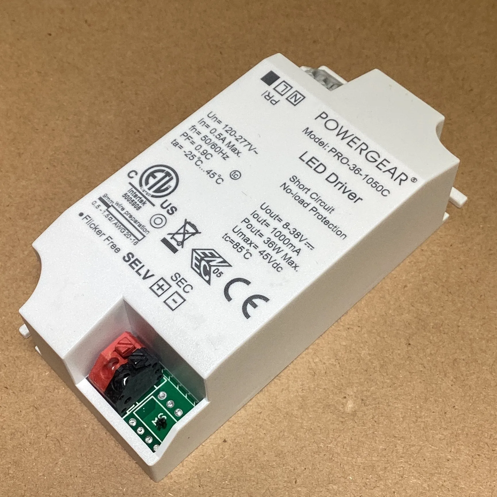 Flicer Free 30W 36W Compact LED Driver 1000mA for High Power LED Bean Chip 3030 5050 POWERGEAR Lighting Transformer 8-38Vdc ETL