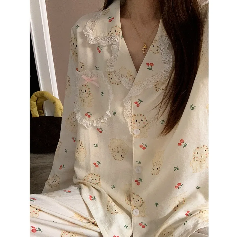 Japanese Floral Pajama Set Cloud Cotton Long Sleeve Cute Home Sleep Lounge Wear Lightweight Comfort 6