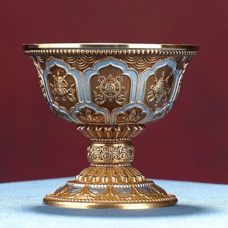 

Bronze Buddhist Bowl,Copper, Auspicious Tantric Holy Water Cup, Engraved Tibetan Bowl, Tribute Desktop Home Decorative , 10.5 cm