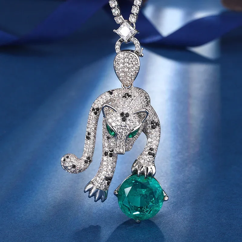 High-end Jewelry Luxury Inlaid Vintage Emerald Leopard Luxury Inlaid Main Stone 16mm Jewelry