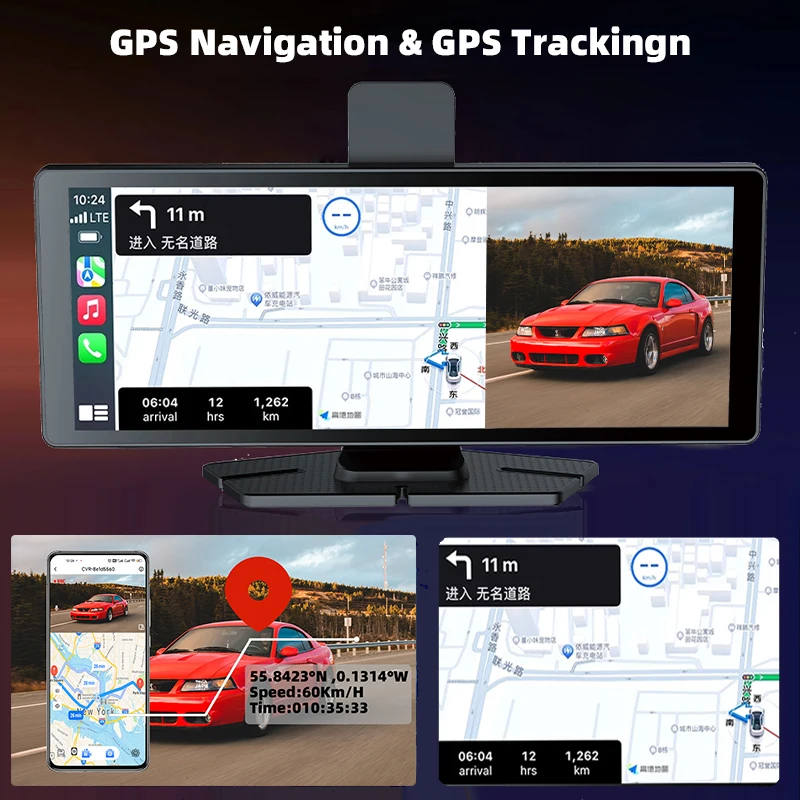 Yangood 4K Dashcam 10.26 بوصة أندرويد نظام المعلومات التلقائي و Carplay 1080P كاميرا خلفية GPS WIFI بلوتوث مسجل فيديو السيارة