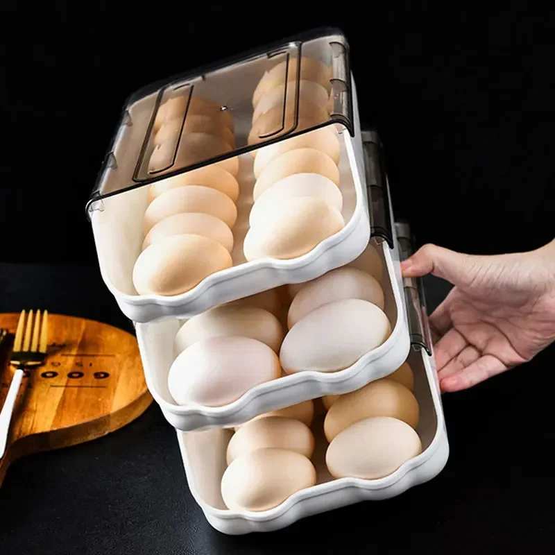 WHYY Rolling Egg Carton Refrigerator Organization Storage Container Boxes Preservation Racks for Kitchen Accessories Supplies