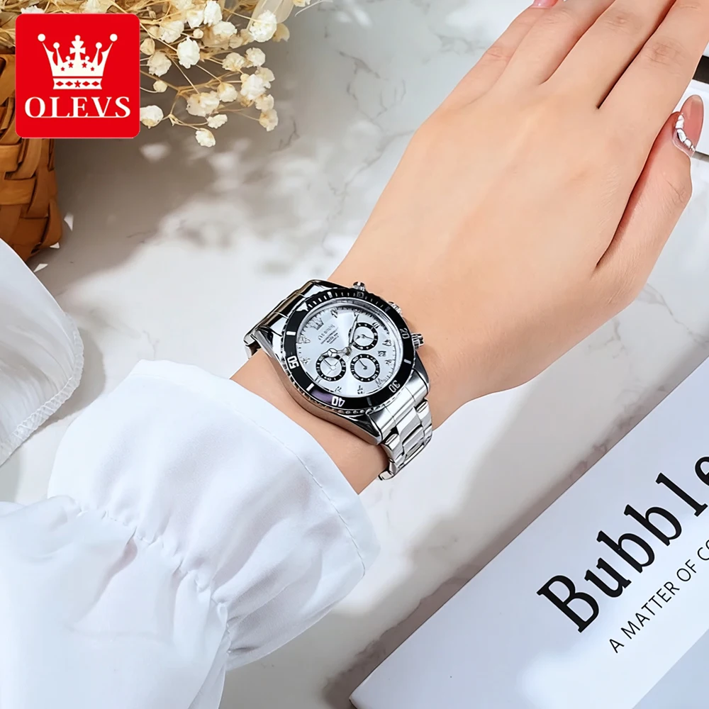 OLEVS العلامة التجارية الأعلى الساعات النسائية الاتجاه موضة غرامة الصلب الأصلي كوارتز ساعة اليد مقاوم للماء مضيئة تاريخ كرونوغراف 5632