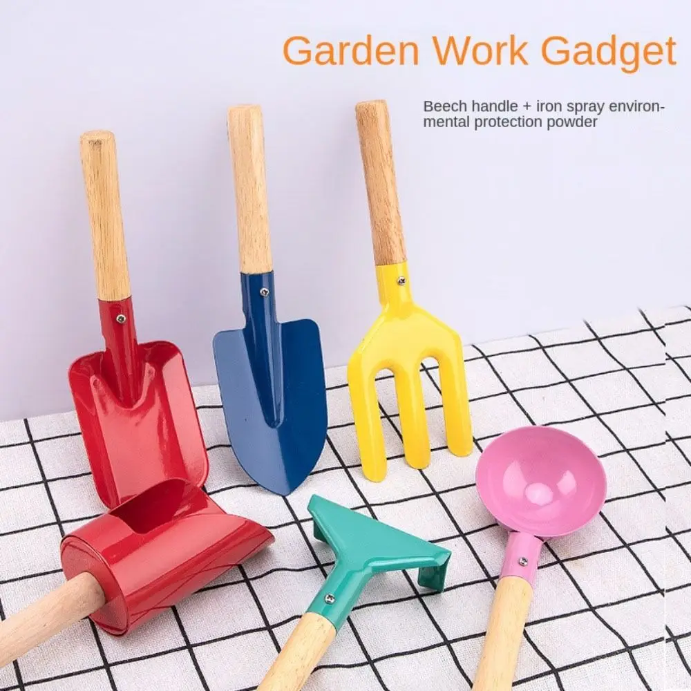 

With Wooden Handle Candy Color Fork Beach Toy Scoop Shovel Gardening Tool Trowel Kids Garden Tool Rake