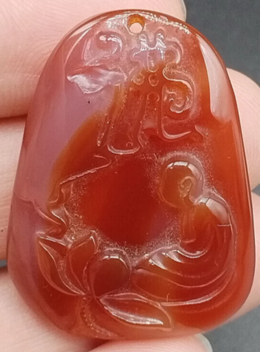 Certified Red Natural A Agate Chalcedony Carved Sakyamuni Buddha Pendant