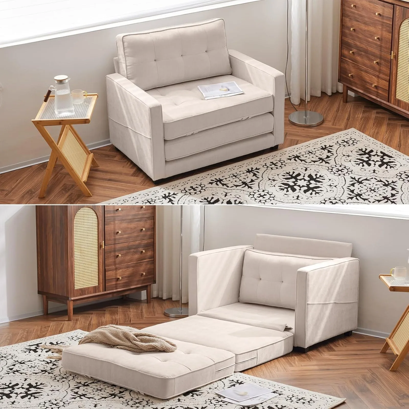 Poltrona letto convertibile americana Divano letto pieghevole Divani per soggiorno Sedia futon singola Divano letto beige 43 "L