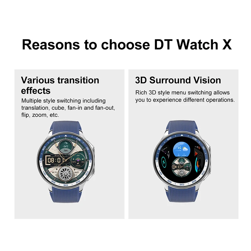 DT Watch X 스마트 워치 AMOLED USB 디스크, 사진 앨범, 무선 충전, 로컬 음악, 남성용 스마트워치, 블루투스 통화, 4GB ROM