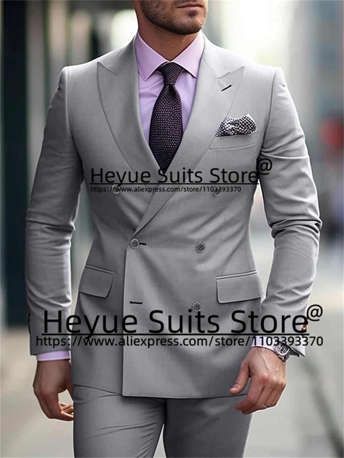 Purple Formal Elegant Men Suits Tailor Made Slim Fit Double-breasted Groom Prom Tuxedos Classic 2 Pcs Sets Business Jacket+Pants