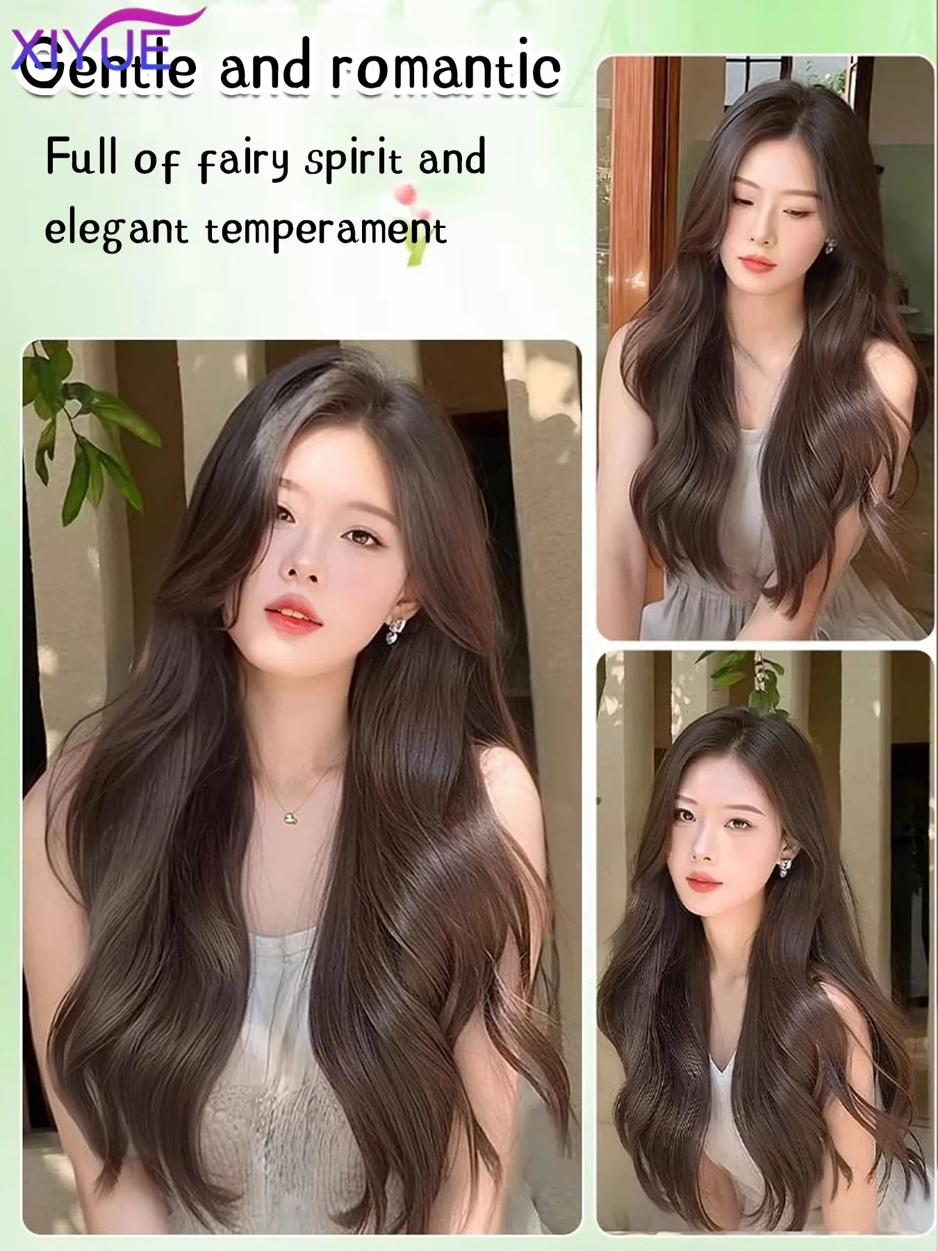 XIYUE Synthetic Wigs Synthetic Long Curly Wave Wigs with Bangs for Women Cool brown Daily Cosplay Hair Wigs Heat Resistant
