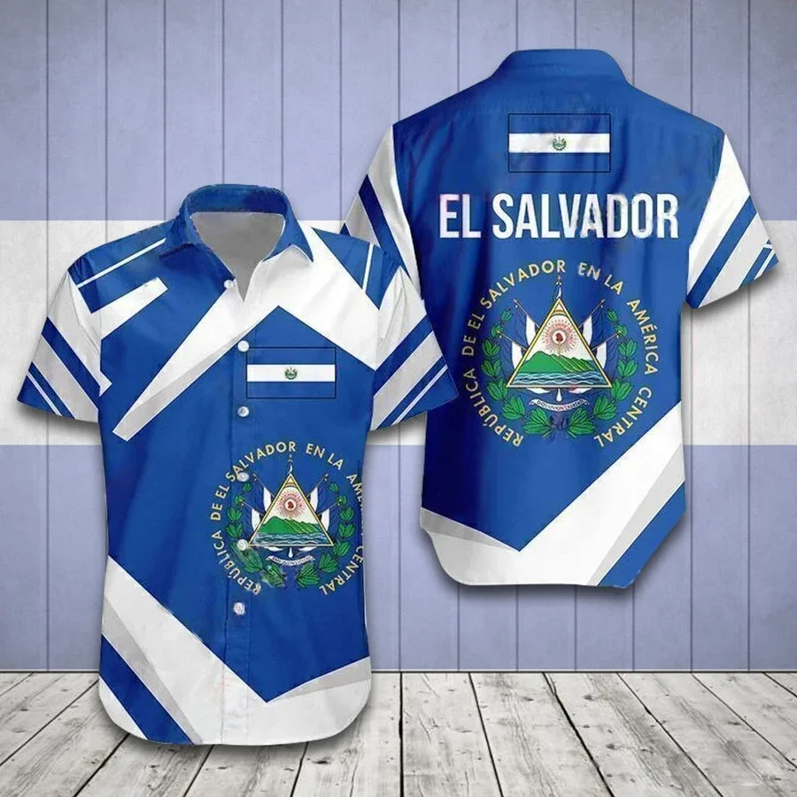 

Men's Shirt El Salvador National Emblem Print Hawaiian Polo Short Sleeve Shirt Unisex Clothing Men's Plus Size T-shirt