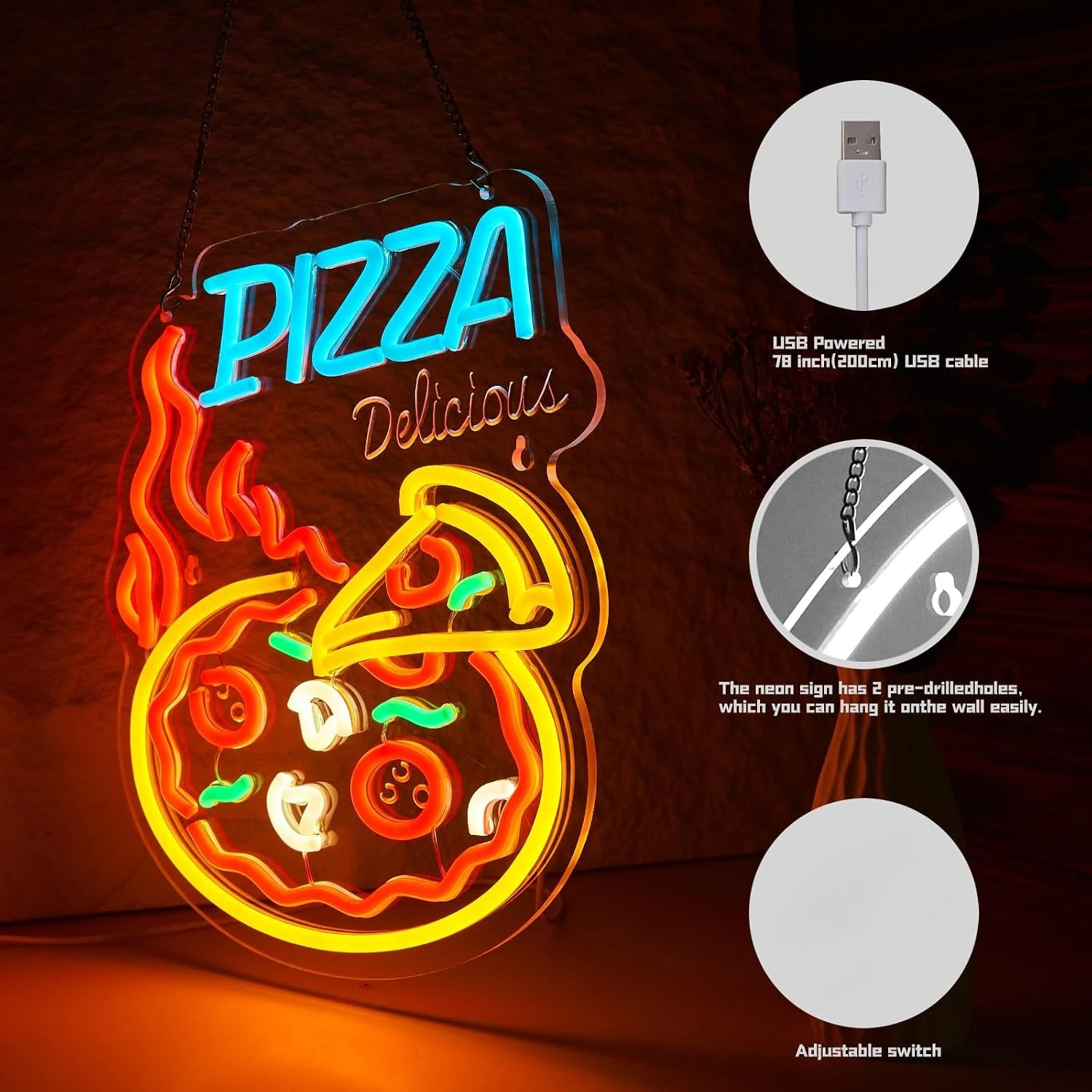 Lezzetli Pizza LED Neon Tabela - Commercial Kitchen Walls incelemesi ve fiyatı