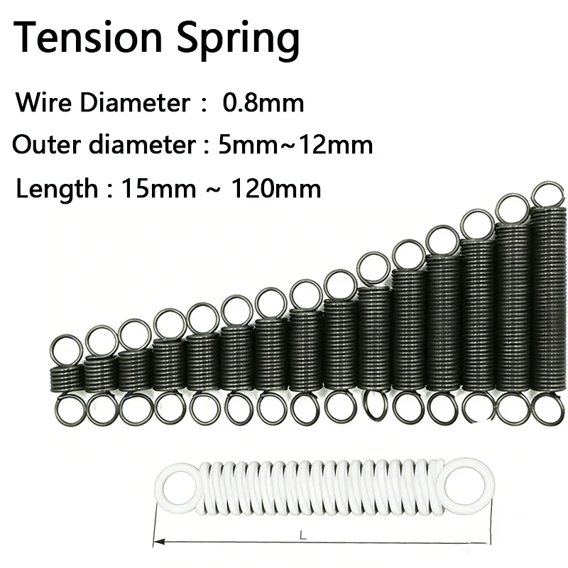 Wire Diameter 0.8mm, Od5mm~12mm Spring Steel Tension Spring Closed Hook Cylindroid Helical Pullback Extension Coil