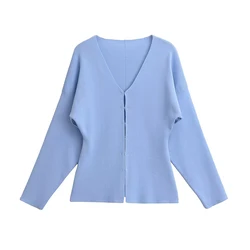 YENKYE New Women Long Sleeve V Neck Fitted Waist Slim Knit Cardigan Coat