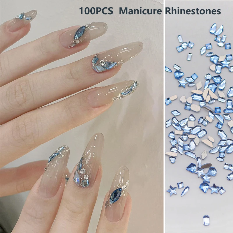 100Pcs Mini 3D Crystal Rhinestones Shiny Horse Eye Crystal Diamond Pointed Bottom Nail Art Decorations Mixed Shapes Manicure