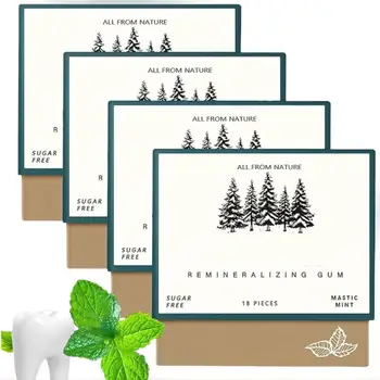 Chicle remineralizante de menta natural orgánica 2025, sin azúcar, para refrescar el aliento y cuidar el esmalte dental. 4 cajas. 10 best sales Chiclete - №5