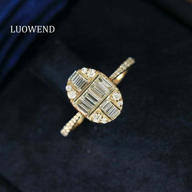 LUOWEND 100% 18K الذهب الأبيض/الأصفر خواتم موضة البيضاوي الشكل 0.70 قيراط خاتم الماس الطبيعي الحقيقي للنساء مجوهرات الحفلات العالية