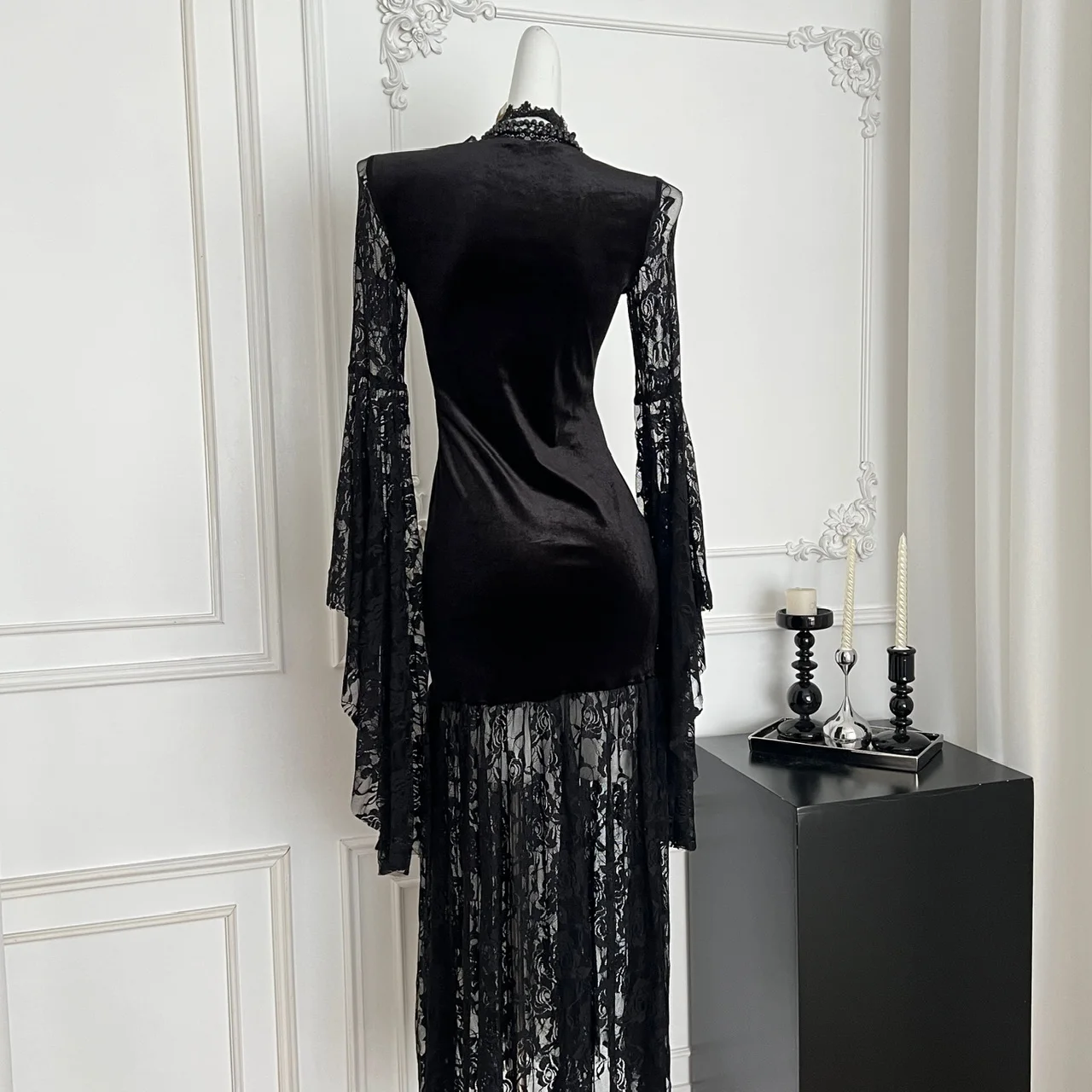 Gothic Sle Long Dr Bla Lace Hebe Sle Halloween-kostuum k Romantiek Dames lange rok Polyestervezel A-lijn