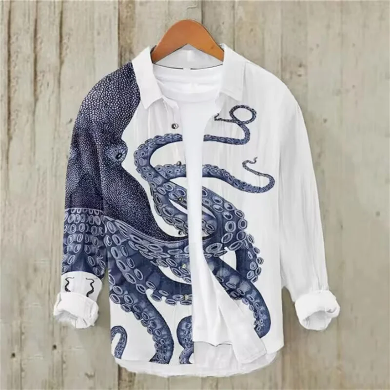 Henry Shirt - Men's Short Sleeve Tops, Casual T-Shirts for Summer 2024, Octopus Graphic Print, Fashion Clothing, S-5XL