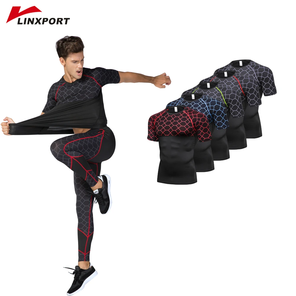 Men Compression Jerseys Running Exercise Shirts Dumbbells Power-lifting Sweatshirt Professional Sportswear Quick Dry Tracksuits