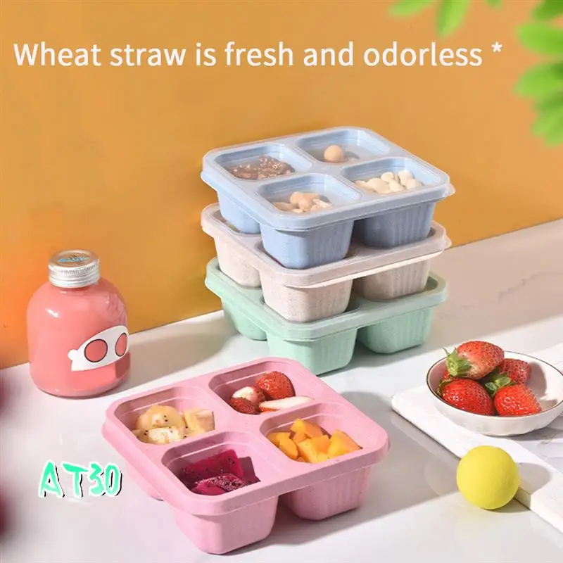 

Bento Box — многоразовые контейнеры для приготовления еды с 4 отделениями, идеальные контейнеры для хранения продуктов, компактные и штабелируемые, прочные-AT30