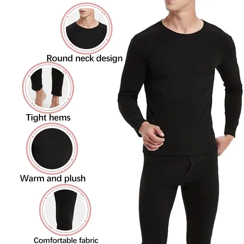 Wrap-Around Round Neck Thermal Underwear Men\'s Fall And Winter Double-Sided Abrasion Hair Fall Pants