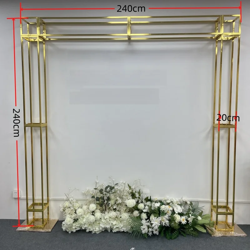 1 glänzender, vergoldeter Eisenrahmen, quadratischer Bildschirmrahmen, Hochzeits-Hintergrundrahmen, dekorativer Blumenständer, Bühnenzubehör für Veranstaltungen – Detail 2