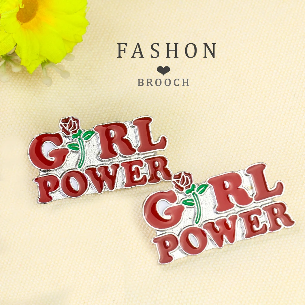 Red Rose Metal Brooch Girl Power Slogan Label Pins Daily Jewelry Apparel Decoration Presentation Accessories Lapel Badges