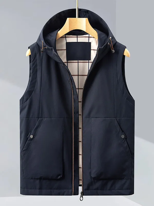 

2025 New Men's Hooded Vest Thin Outdoor Busin Casual Spring Autumn High End oulder Pad Stand Fit Polyester Fiber