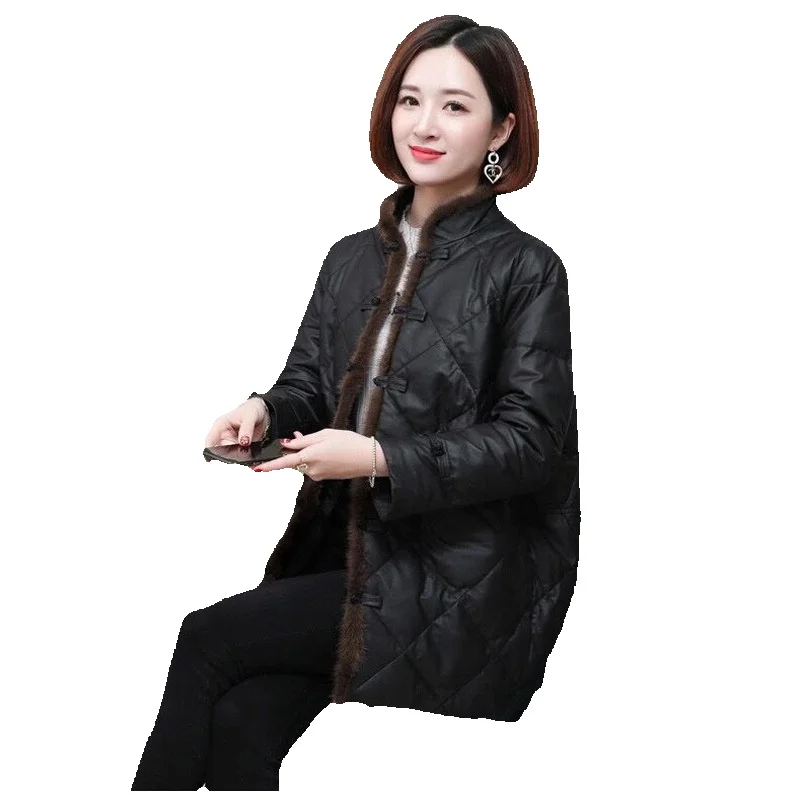 New Sheepskin Leather Coat Down Women's Long Fashion Light Fur Coat