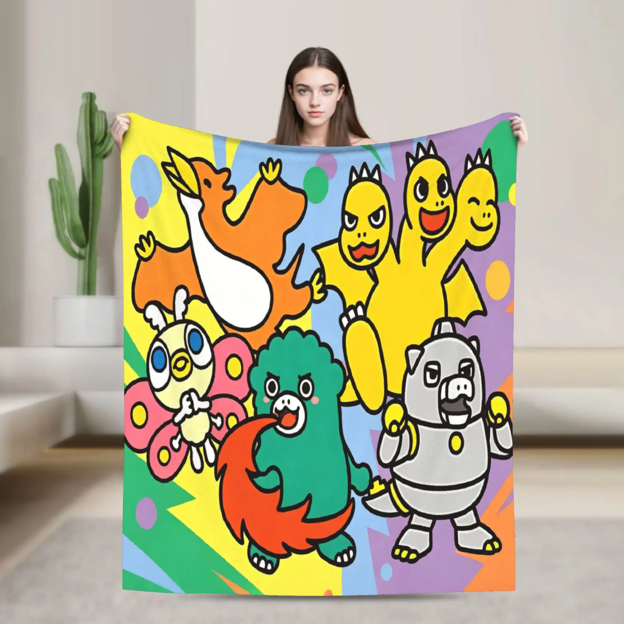 Chibi Monster Raids Again Fleece Throw Blankets Kawaii Blankets for Bedding Office Lightweight Plush Thin Quilt