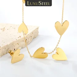 LUXUSTEEL Simple Heart Pendants Necklace Earring Sets For Women Girl Stainless Steel Set Chain Necklace Ear ring Jewelry Gift