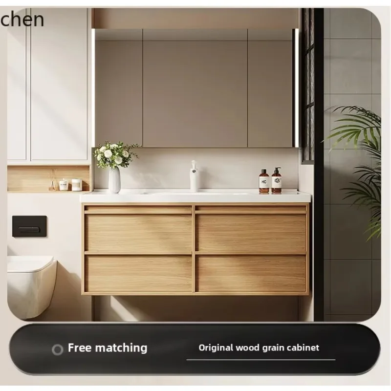 Medieval walnut ceramic integrated basin bathroom cabinet combination bathroom washstand bathroom wash basin washbasin