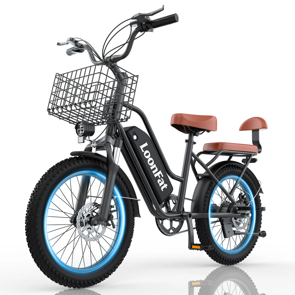 LoonFat T20 Black Adult Ebike 1000W Motor 25 MPH Speed Limiter 48V 15.6Ah Lithium Battery 170 Lbs Max Load Cable Brakes image 1