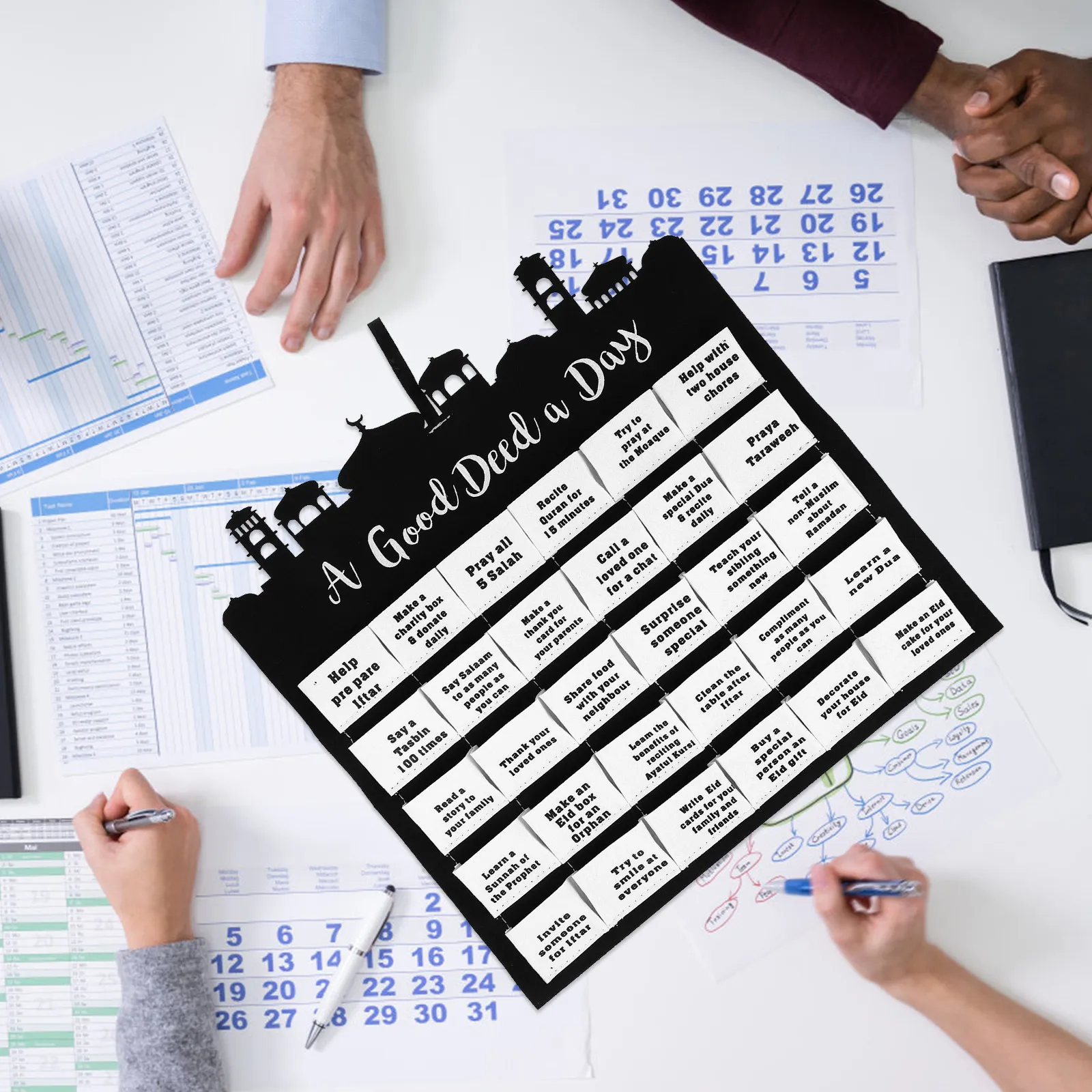 

1 шт. многоразовый фетровый календарь обратного отсчета до Ид, подвесной календарь Мубарак, настенный декор для дома, праздничное украшение, белый подвесной декор