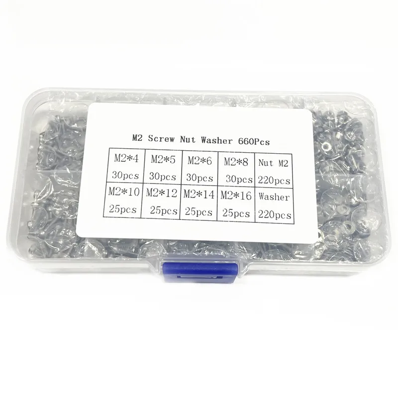 1 Box/660PCS M2*4 5 6 8 14 16MM DIN912 304 A2 Stainless Steel Hex Hexagon Socket Allen Cap Head M2 Screw Bolt Nut Assortment Kit