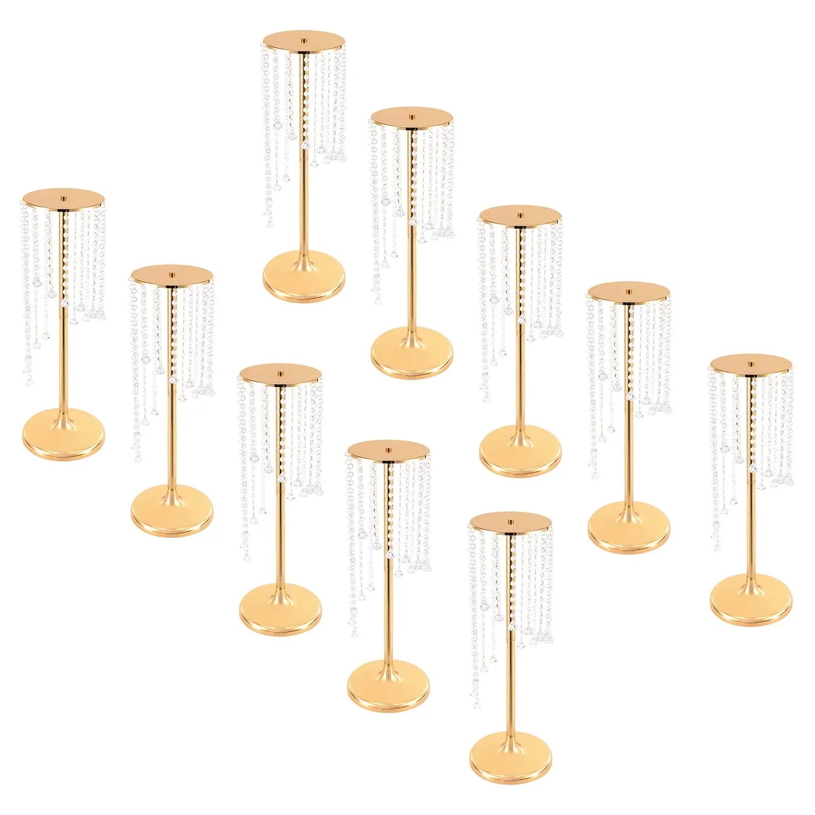 10 sztuk wazonów na kwiaty do dekoracji ślubnych, 27,5 cali wysoki kryształowy wazon na kwiaty, metalowe stojaki na kwiaty do dekoracji ślubnych, złoty kryształ