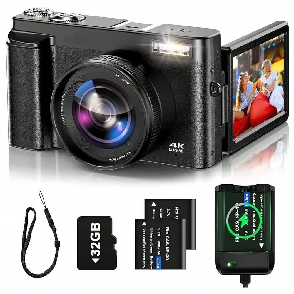 

4K Digital Camera For Photography Auto Focus 48MP Vlogging Camera With 3 Inch 180 Flip Screen 16x Digital Zoom 4K Video Compact