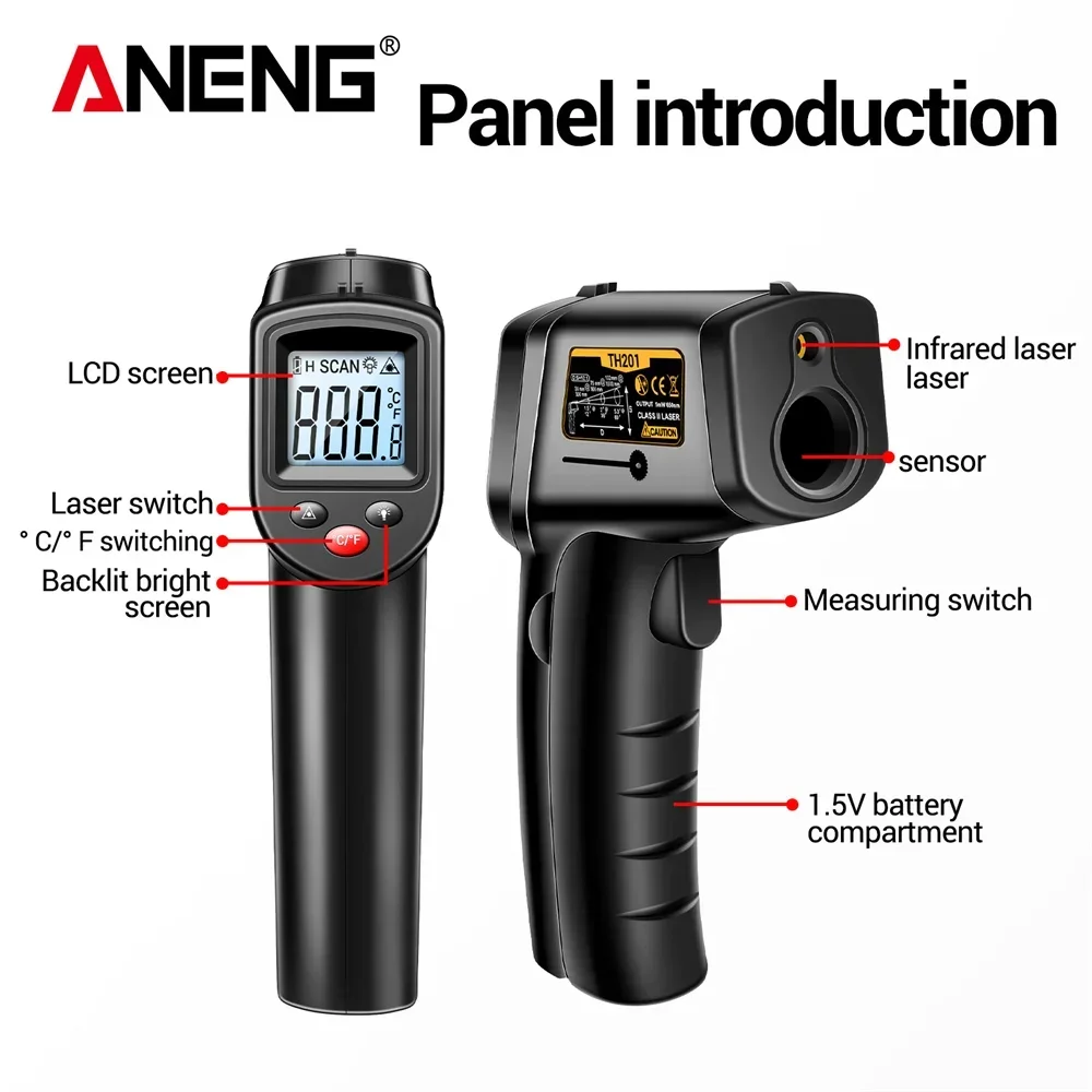 

ANENG TH201 Digital Infrared Thermometer High Sensitivity Backlight Screen Laser Positioning Temperature Measuring Tool
