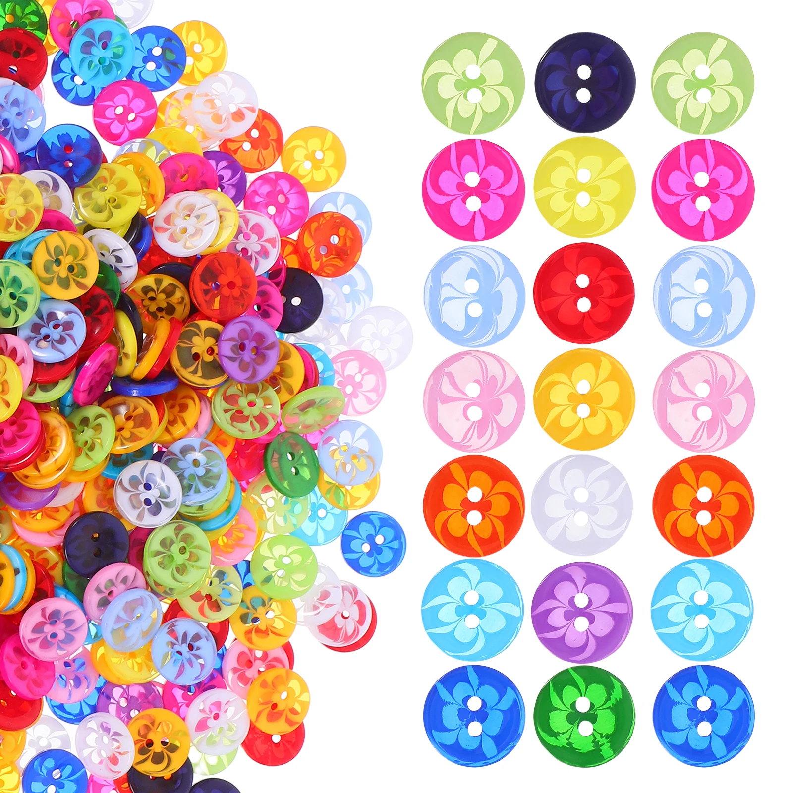

500pcs 14Mm Semi-Transparent Flower Resin Sewing Crafting Diy Decorative Clothing 2-Hole Fasteners Smooth Color Lightweight
