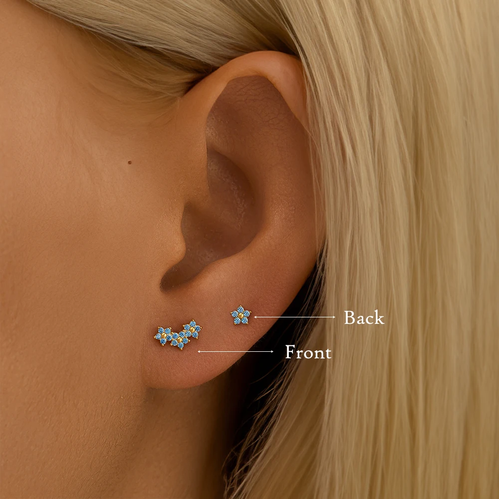 ROXI 925 Sterling Silver 1PC Flower/Crown Zircon Wear on both side Design Pierce Earrings For Women Couple Wedding Party Jewelry