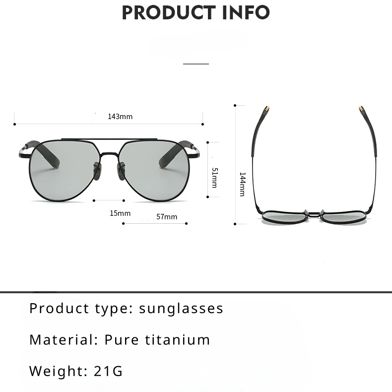 New Color Changing Polarized Glasses, Sunglasses, Pure Titanium Frame Minimalist and Fashionable Men\'s Sunglasses Classic Style