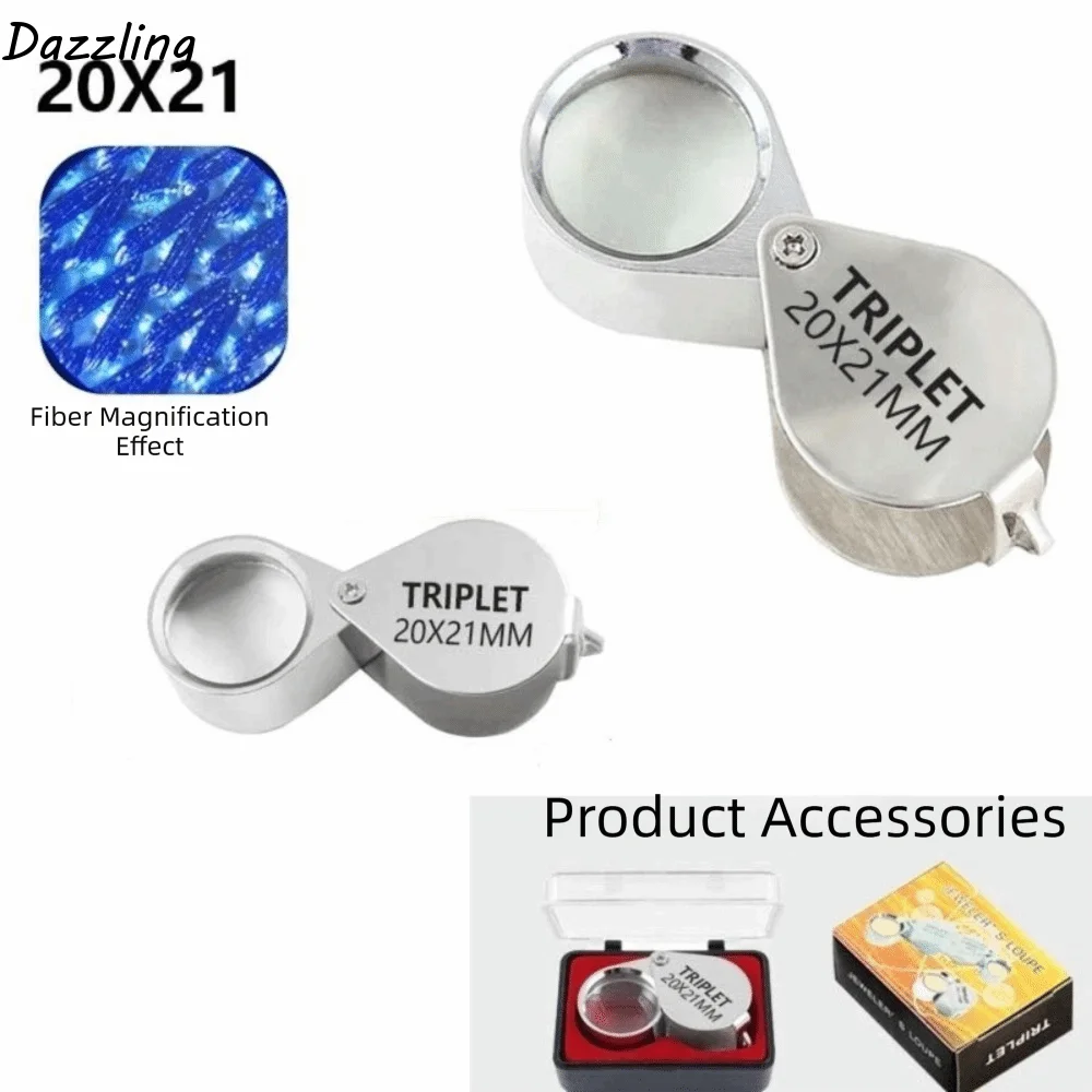 10x 20x 30x 21mm High Magnification Jewelry Magnifying Glass Glass Lens Portable Pocket Loupe Alloy Lightweight
