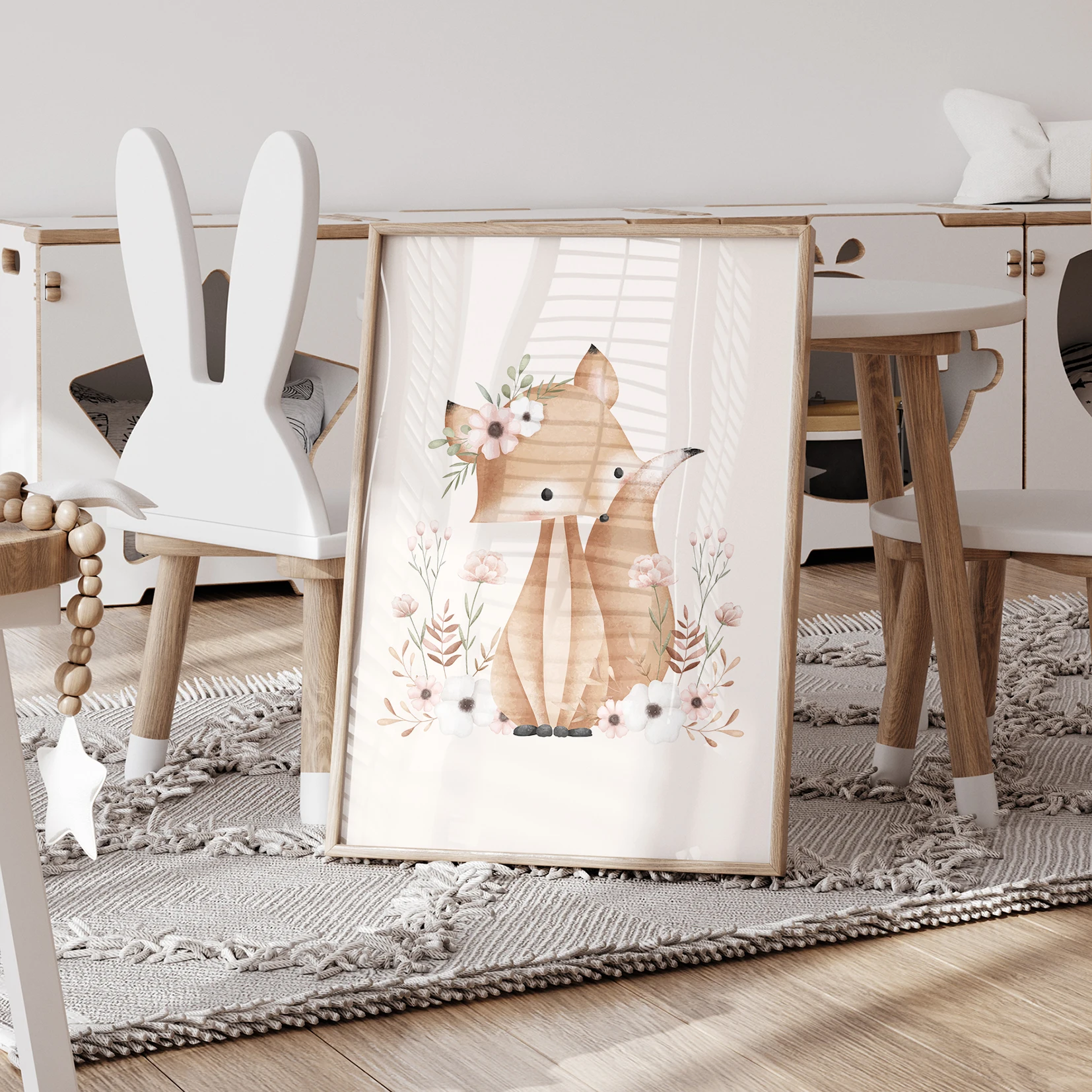 3pcs Personalized Custom Name Cartoon Child Fox Wall Art Print Picture Canvas Poster Painting For Living Room Home Decor